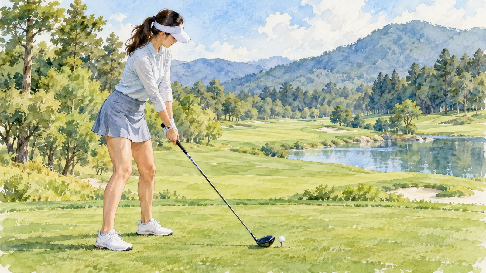 フェアウェイウッドを持つ匿名選手の概念イラスト